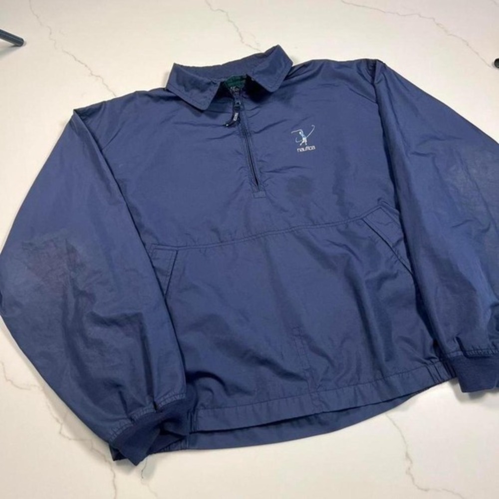 Nautica Windbreaker Mens XL Navy Blue Quarter Zip Golf Jacket Pullover